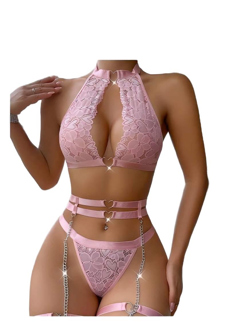 Plunge Bra Push Up - Conjunto de lencería sexy con encaje